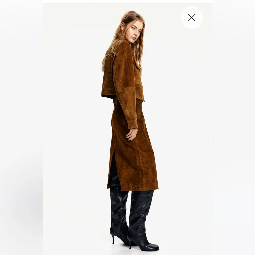 NWT! H&M Brown Suede Leather Jacket - Picture 3 of 16